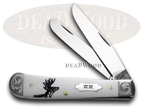 Case XX Scrolled White Delrin Deer Scene Trapper 1/500 Pocket Knife