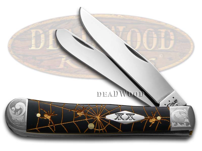 Case XX Golden Woodland Spiders Black Delrin Trapper 1/500 Stainless Pocket Knife