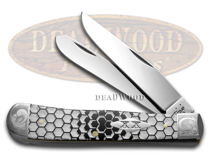 Case XX White Honeycomb Black Synthetic Delrin Scrolled Bolster Trapper 1/150 Pocket Knife