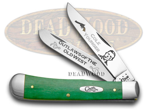 Case xx Cole Younger Outlaw of Old West Green Bone 1/500 Trapper Pocket Knife Knives