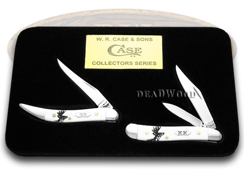 Case xx White Delrin Deer Scene Toothpick Peanut Set 1/500 Pocket Knife Knives