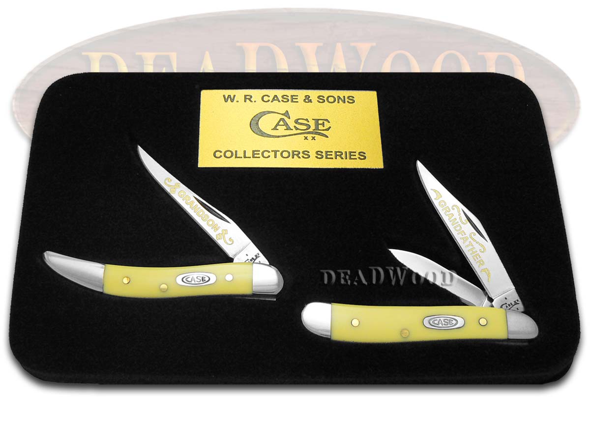 Case XX Grandfather & Grandson Yellow CV 1/500 Peanut & Toothpick Pocket Knife Set
