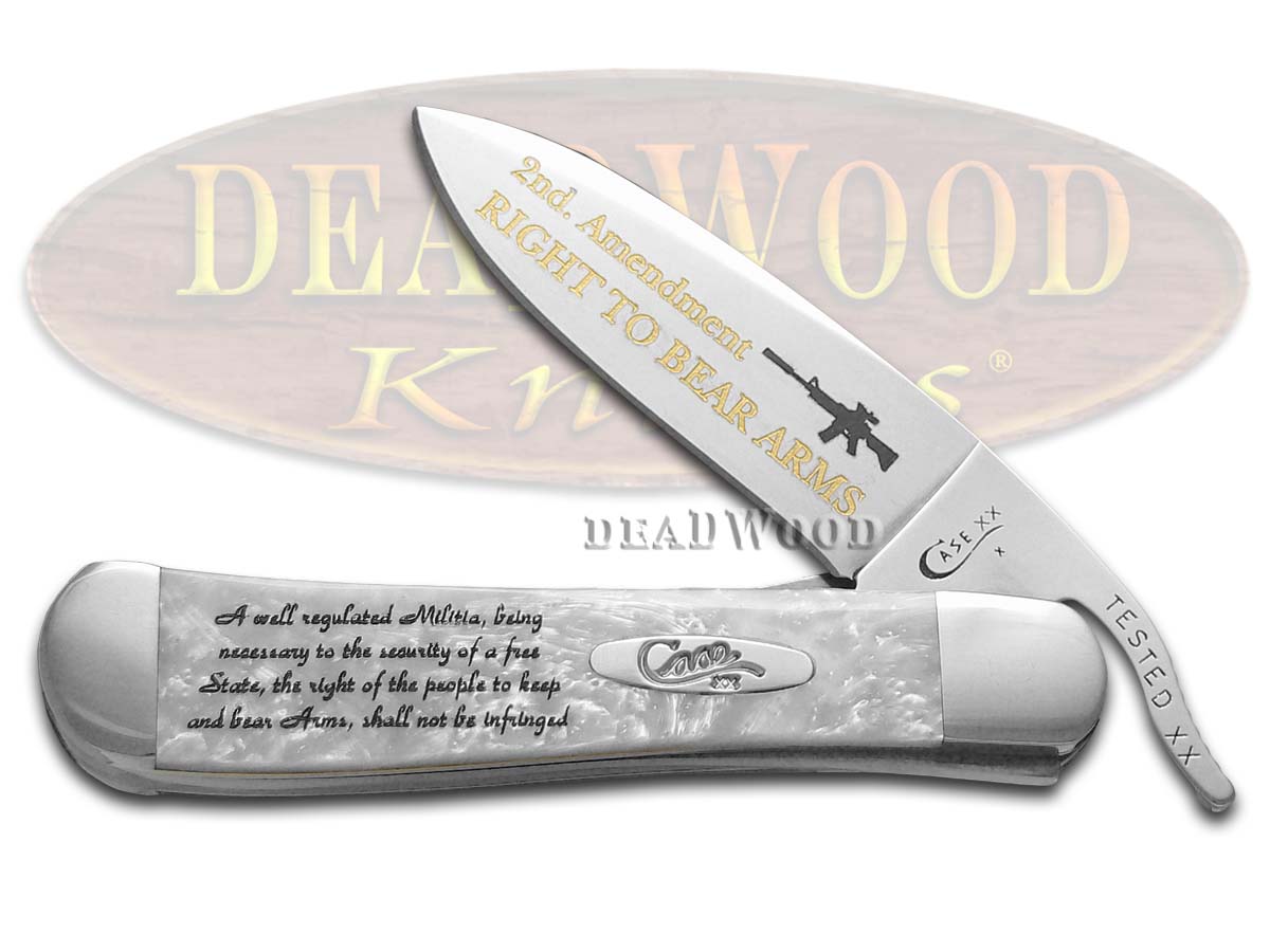 Case XX Right to Bear Arms White Pearl Corelon Russlock Stainless Pocket Knife