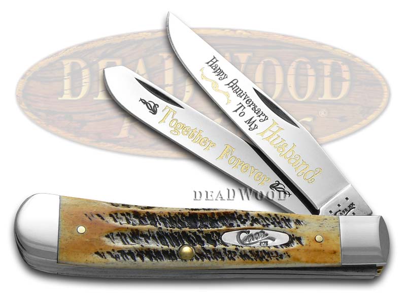 Case XX Happy Anniversary Husband 6.5 Bone Stag Trapper 1/999 Stainless Pocket Knife
