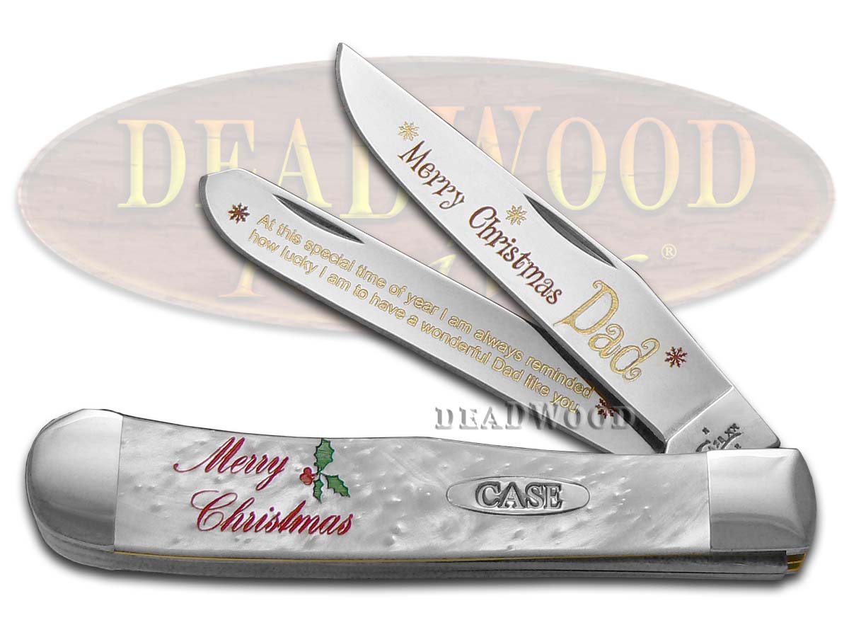 Case xx Merry Christmas Dad White Pearl Trapper 1/500 Stainless Pocket Knife Knives