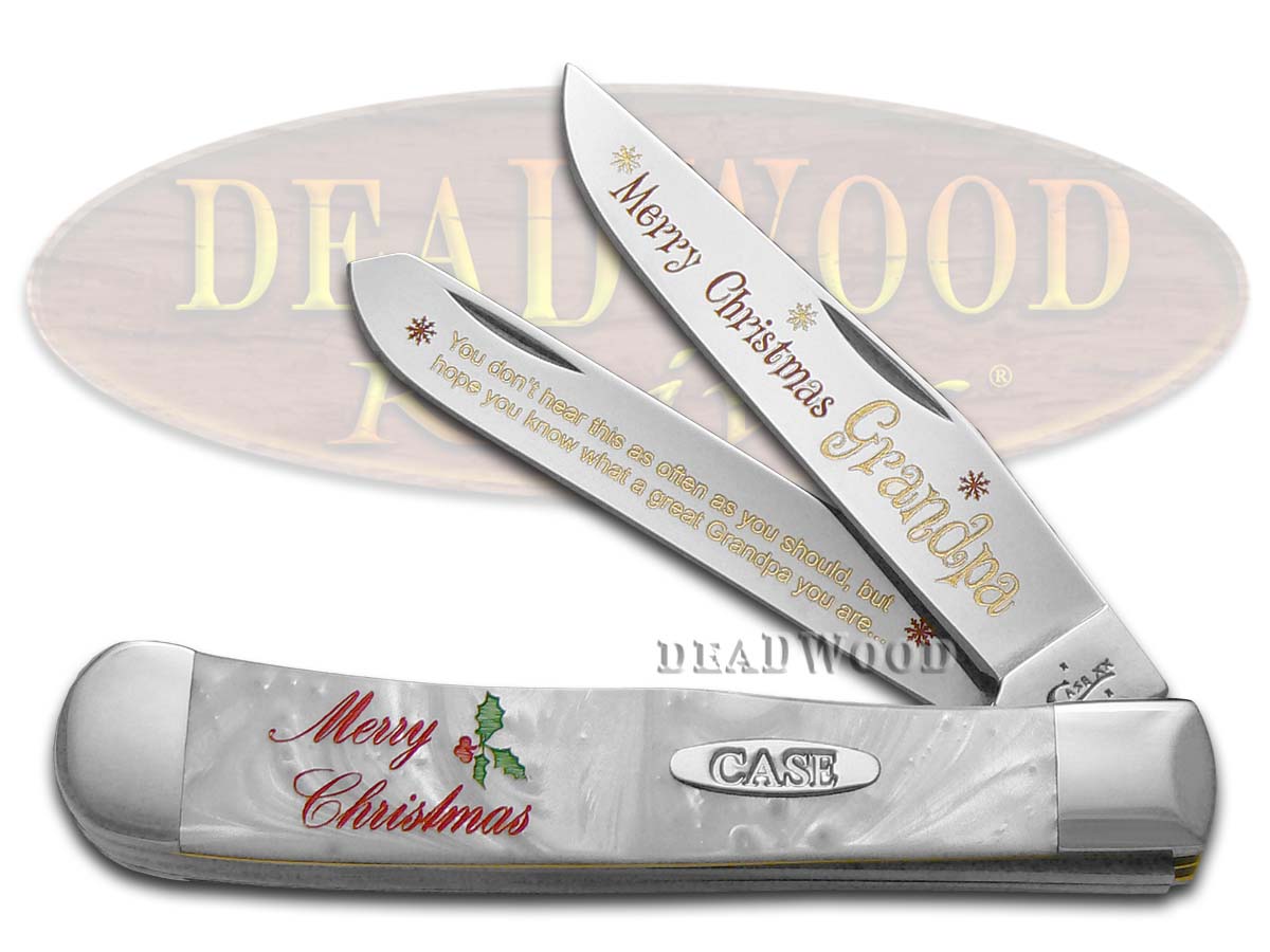 Case XX Merry Christmas Grandpa White Pearl Trapper 1/500 Stainless Pocket Knife