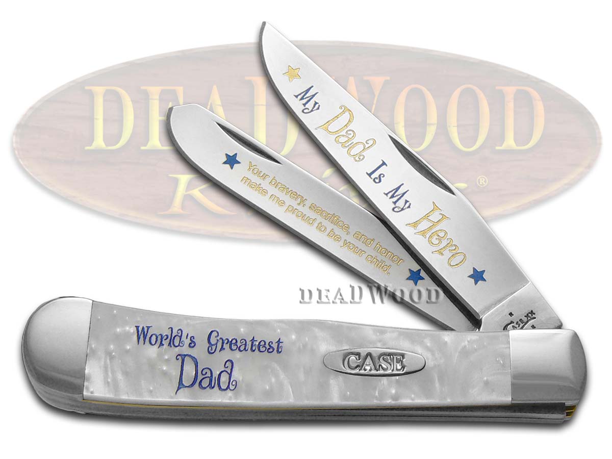 Case xx "Dad is my Hero" White Pearl Trapper 1/500 Stainless Pocket Knife Knives