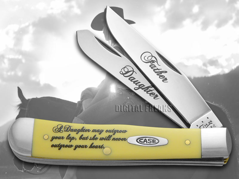 CASE XX Father & Daughter Yellow Delrin Trapper Stainless Pocket Knives