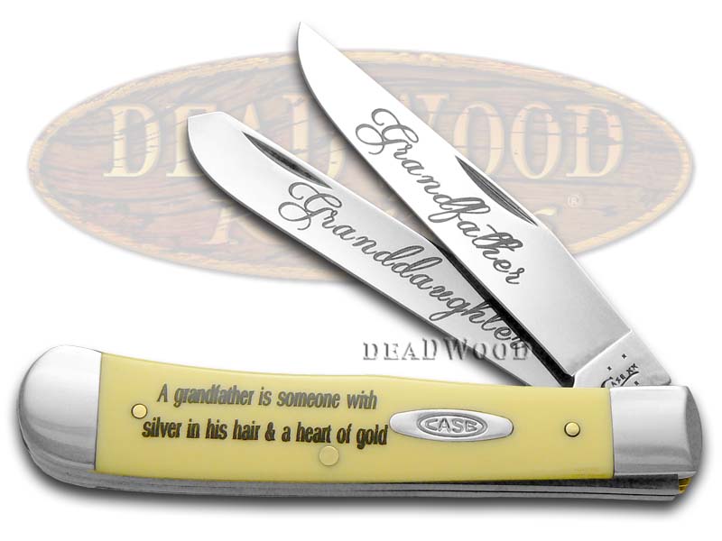 Case XX Grandfather and Granddaughter Smooth Yellow Delrin Trapper Stainless Pocket Knife