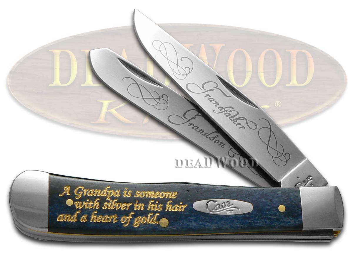 Case XX Grandfather and Grandson Smooth Blue Bone Trapper Stainless Pocket Knife