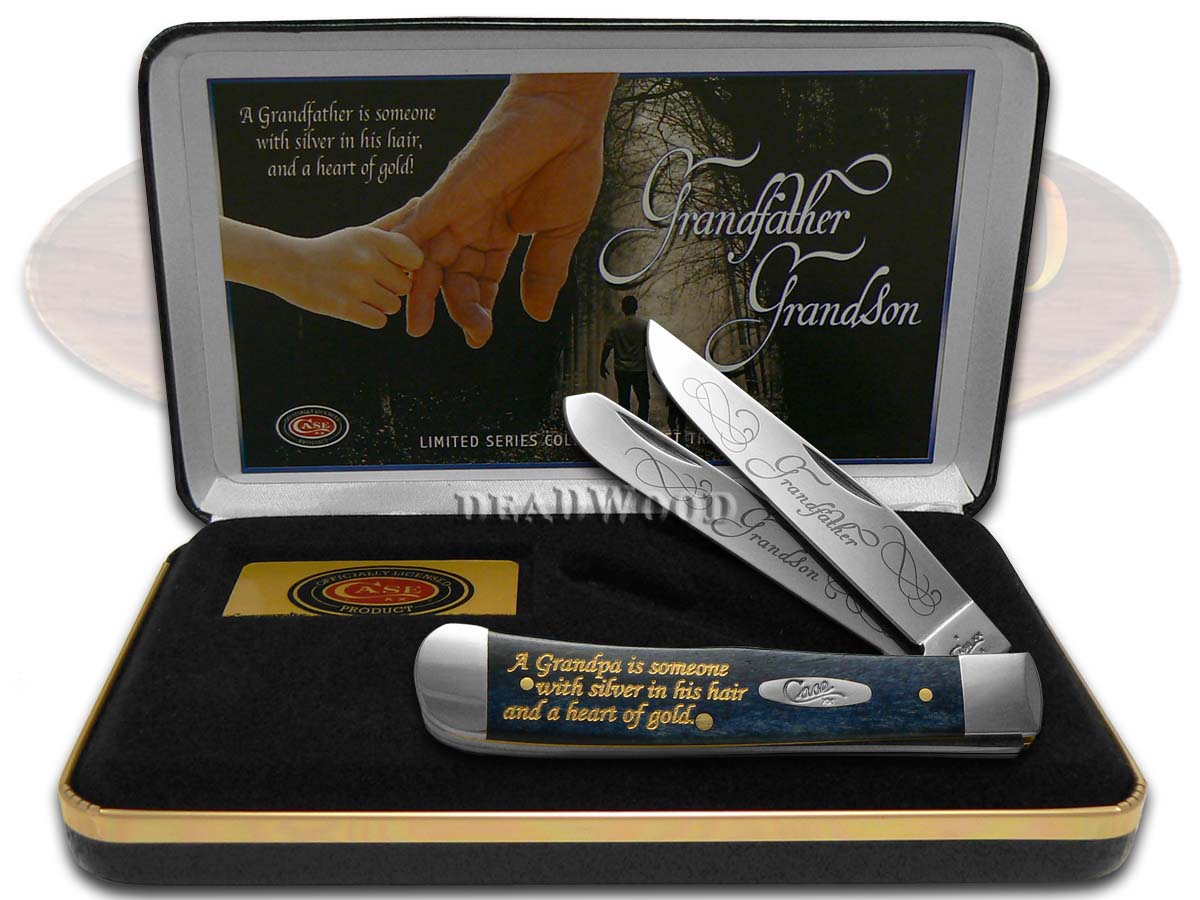 Case xx Grandfather and Grandson Trapper Knife Blue Bone Stainless