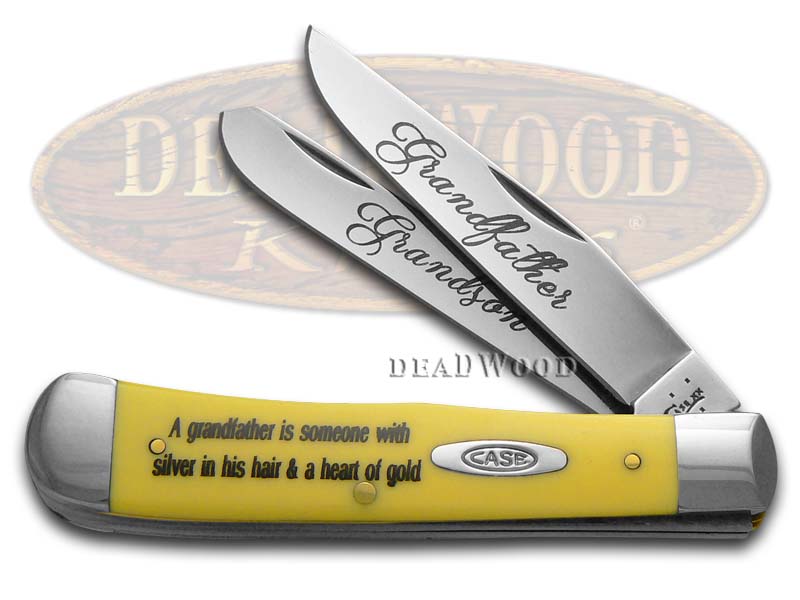 Case XX Grandfather and Grandson Smooth Yellow Synthetic Delrin Trapper Stainless Pocket Knife