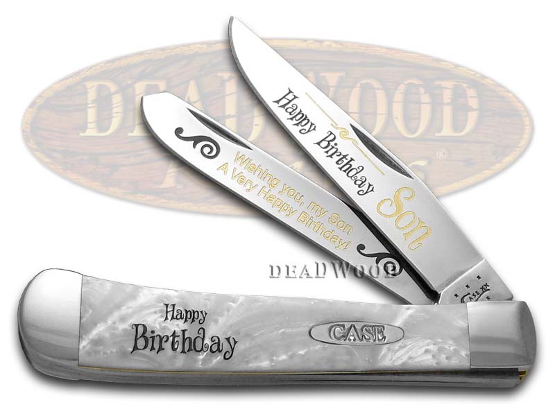 Case XX Happy Birthday Son Smooth White Pearl Corelon Trapper 1/999 Stainless Pocket Knife