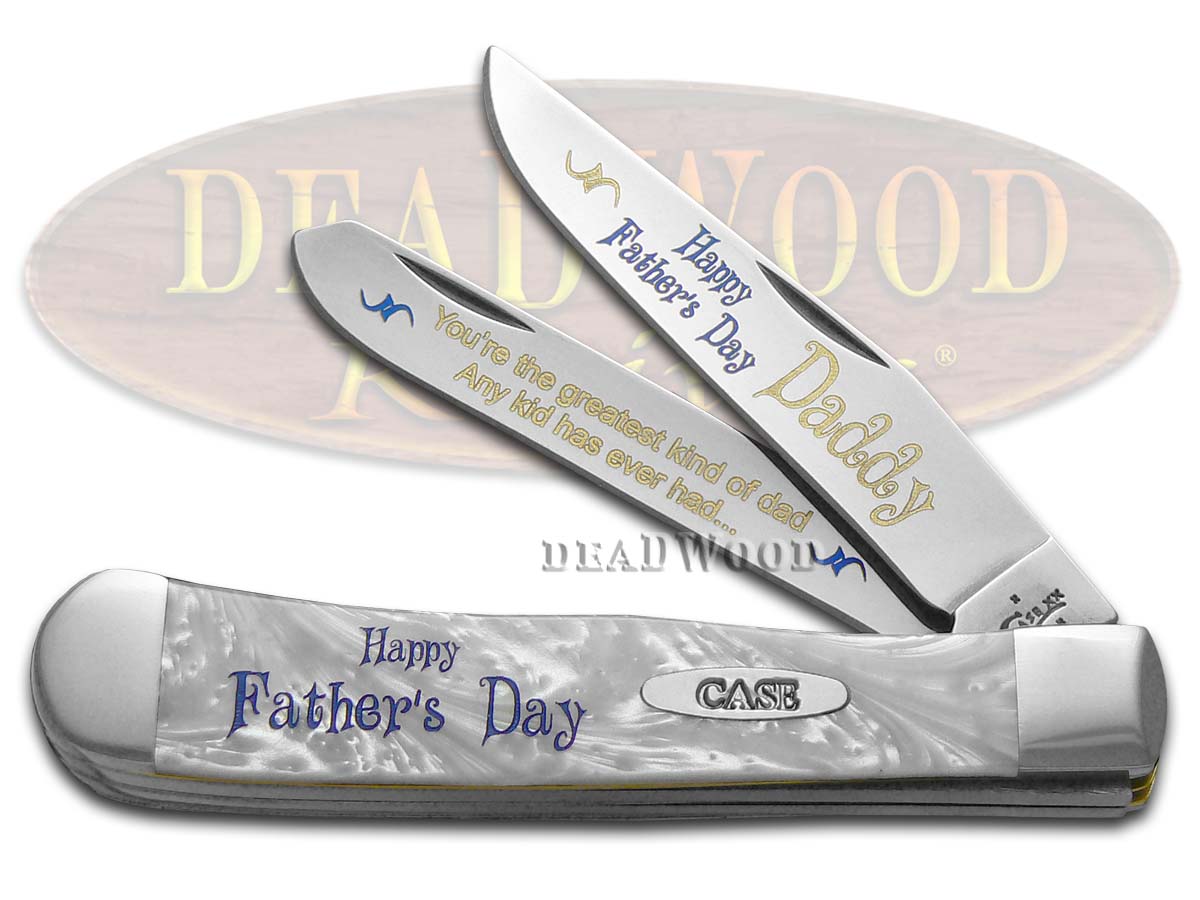 Case xx Happy Father's Day Daddy White Pearl Trapper Stainless Pocket Knife Knives