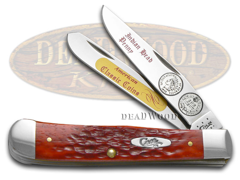 Case XX Indian Head Penny Red Bone Trapper 1/3000 Stainless Pocket Knife