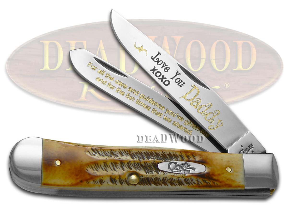 Case xx Love You Daddy 6.5 BoneStag Trapper 1/500 Stainless Pocket Knife Knives