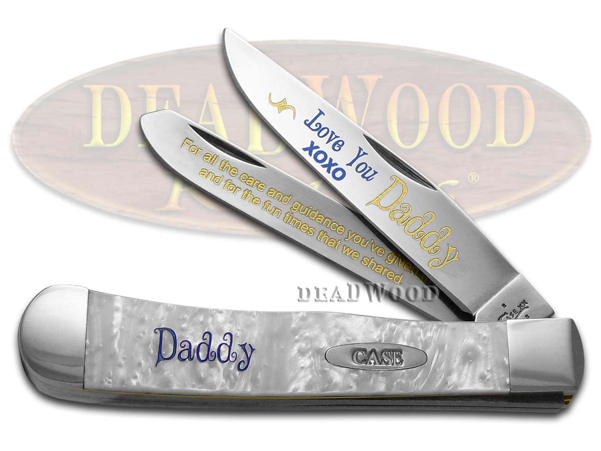 Case xx Love You Daddy White Pearl Trapper 1/500 Stainless Pocket Knife Knives