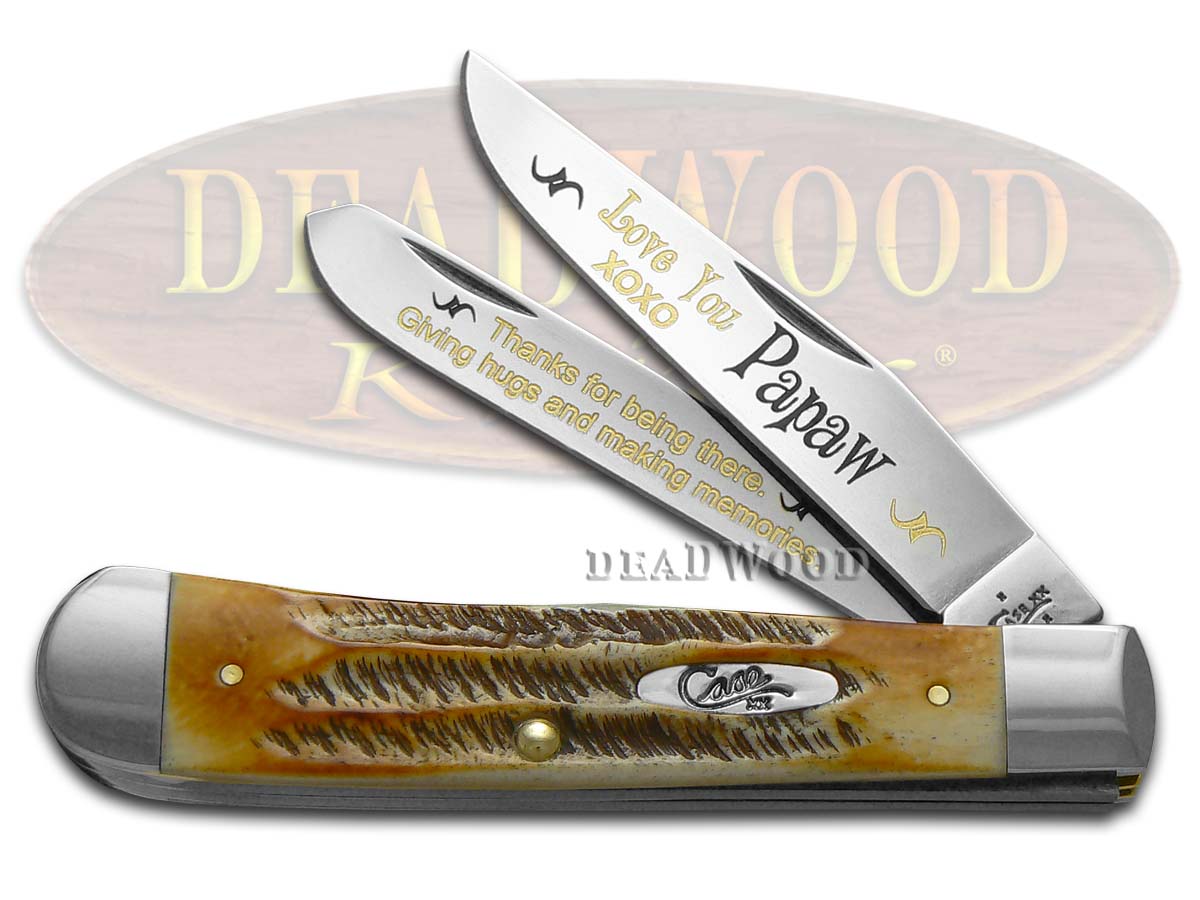 Case xx Love You Papaw 6.5 BoneStag Trapper 1/500 Stainless Pocket Knife Knives
