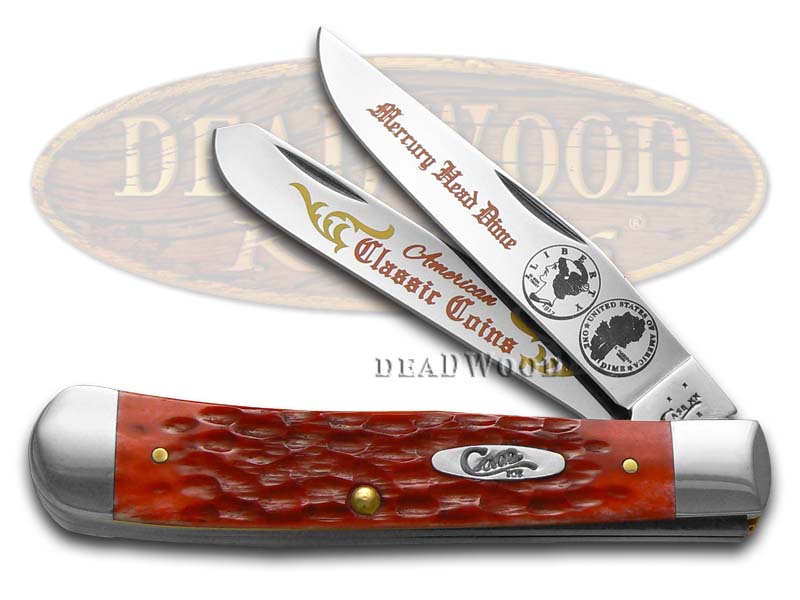 Case XX Mercury Dime Red Picked Bone Trapper Stainless Pocket Knife