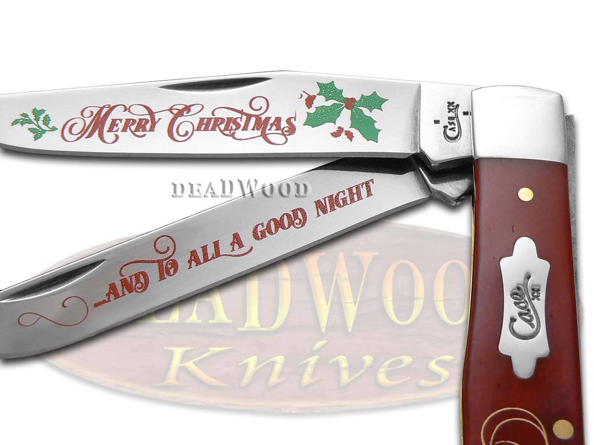 CASE XX Merry Christmas Smooth Red Bone Trapper Stainless Pocket Knife