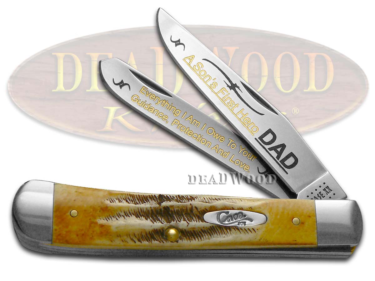 Case XX Dad A Son's First Hero 6.5 Bone Stag Trapper 1/500 Stainless Pocket Knife