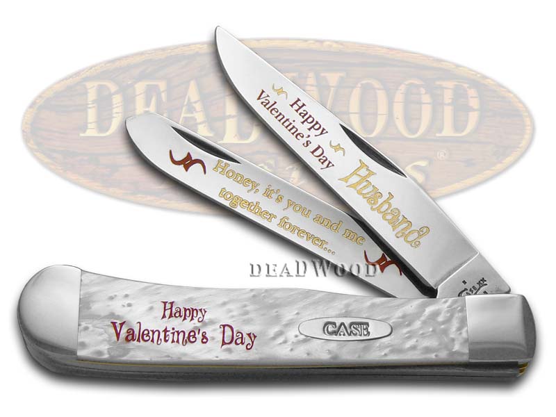 Case XX Happy Valentine's Day Husband White Pearl Trapper 1/500 Stainless Pocket Knife