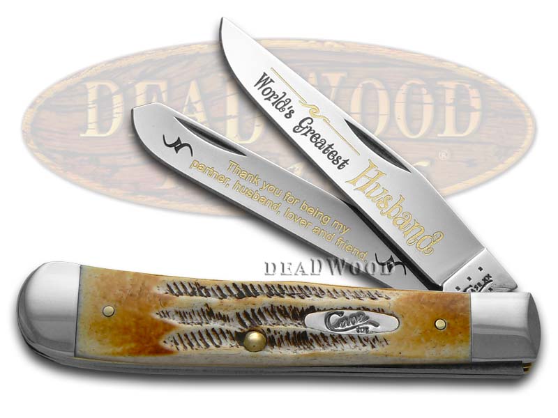 Case XX World's Greatest Husband 6.5 Bone Stag Trapper 1/999 Stainless Pocket Knife