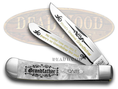 Case xx White Pearl Corelon World's Greatest Grandfather 1/600 Trapper Pocket Knife Knives