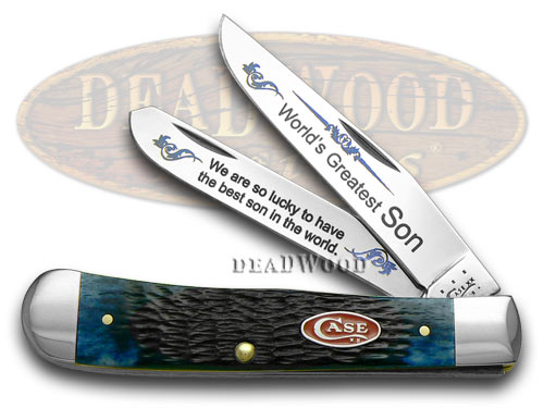 Case xx Jigged Blue Bone World's Greatest Son 1/600 Trapper Pocket Knife Knives