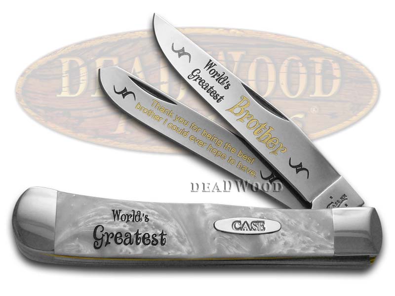 Case XX World's Greatest Brother White Pearl Corelon Trapper Stainless Pocket Knife