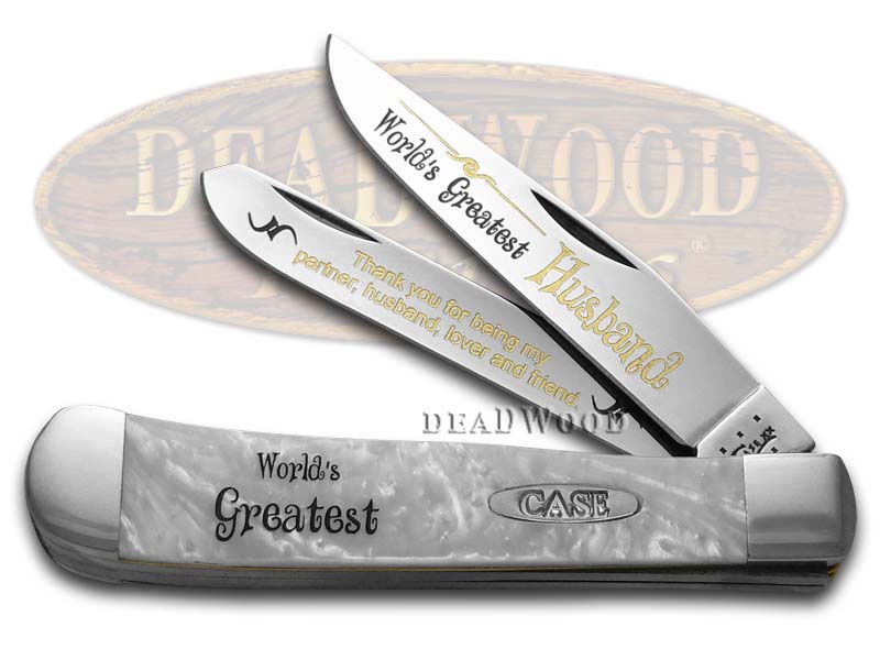 Case XX World's Greatest Husband White Pearl Corelon Trapper 1/999 Stainless Pocket Knife