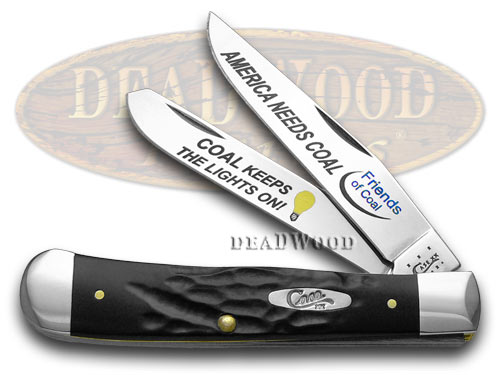 Case xx Friends of Coal America Needs Coal Rough Black Delrin Trapper Pocket Knife Knives
