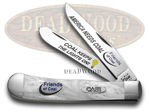 Case xx Friends of Coal America Needs Coal White Pearl 1/500 Trapper Pocket Knife Knives