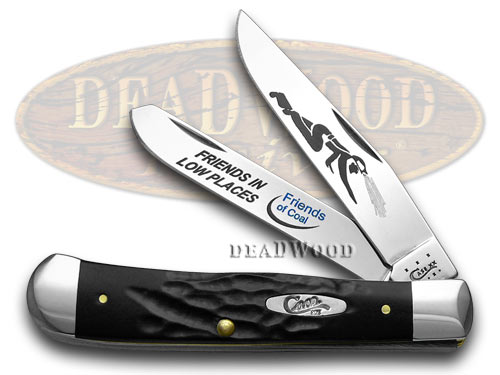 Case xx Friends of Coal Friends in Low Places Rough Black Delrin Trapper Pocket Knife Knives