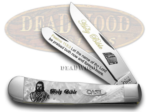 Case XX Holy Bible Psalms 113:3 White Pearl Corelon Trapper Pocket Knife