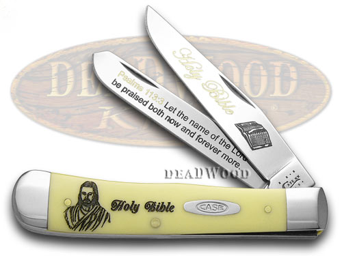 Case xx Holy Bible Psalms 113:3 Yellow Synthetic Trapper 1/500 Pocket Knife Knives