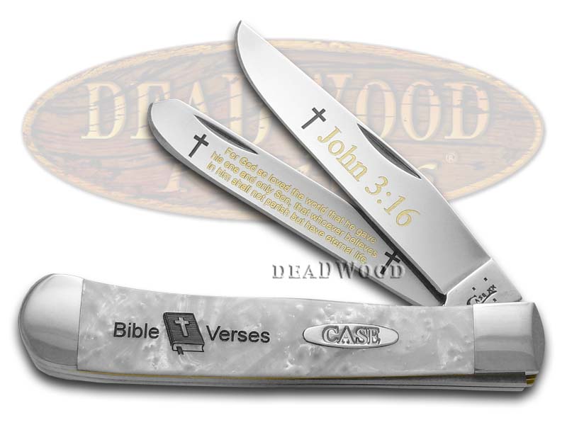 Case XX Holy Bible John 3:16 White Pearl Corelon Trapper 1/600 Stainless Pocket Knife