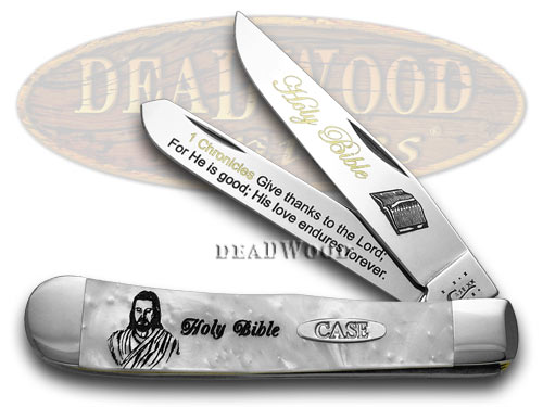 Case XX Holy Bible 1 Chronicles White Pearl Corelon 1/500 Trapper Pocket Knife