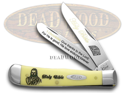 Case XX Holy Bible 1 Chronicles Yellow Synthetic Trapper 1/500 Pocket Knife