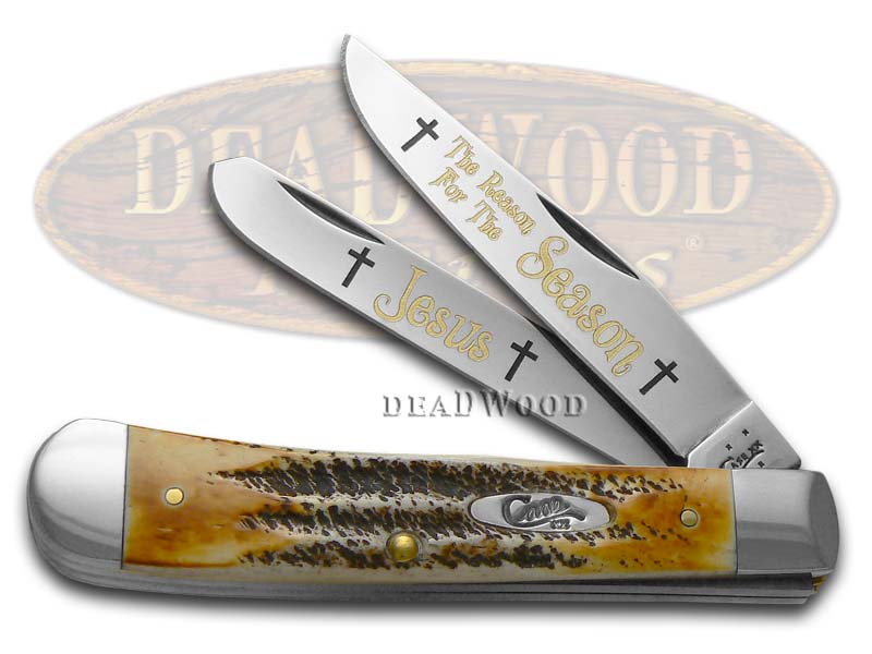 Case xx 6.5 Bone Stag The Reason For The Season Trapper 1/500 Stainless Pocket Knife Knives