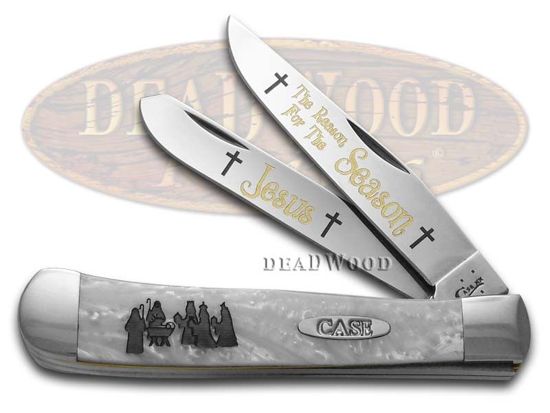 Case XX The Reason For The Season White Pearl Corelon Trapper 1/500 Stainless Pocket Knife