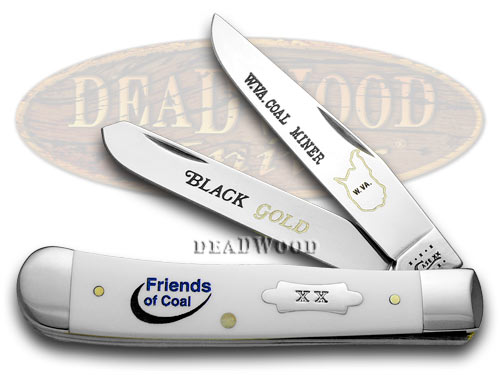 Case xx Collector's Friends of Coal West Virginia White Delrin Trapper 1/600 Pocket Knife Knives