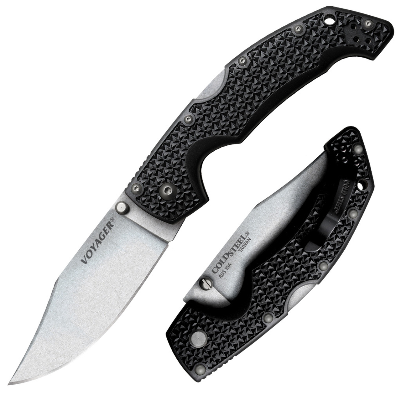 COLD STEEL Large Voyager Lockback 29AC Knife AUS10A Stainless Steel Clip Point Pocket Knives
