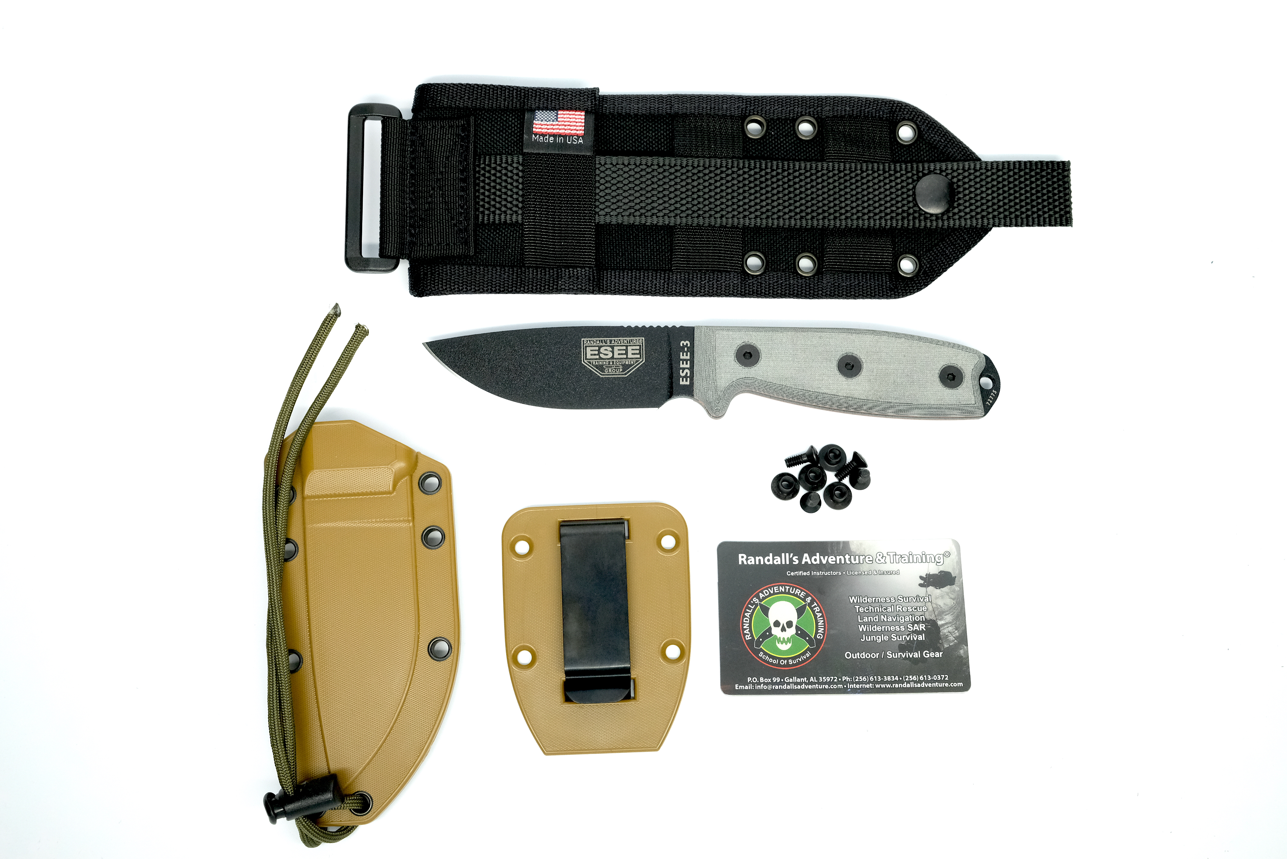 ESEE 3PM-MB Fixed Blade Knife Black 1095 Carbon Steel & Gray G10 w/ MOLLE Sheath Knives