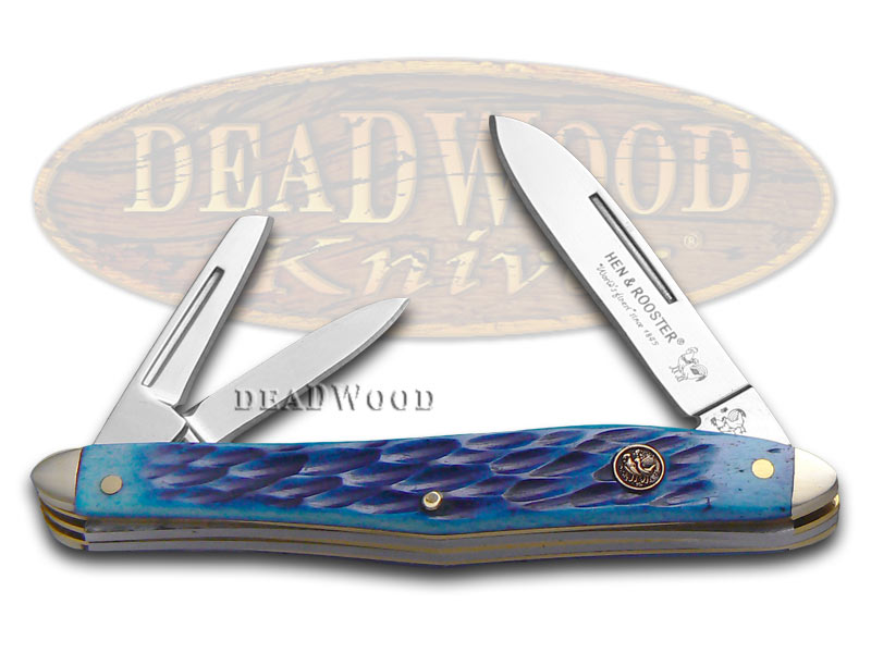 Hen & Rooster Jigged Blue Bone Whittler Stainless Pocket Knife Knives