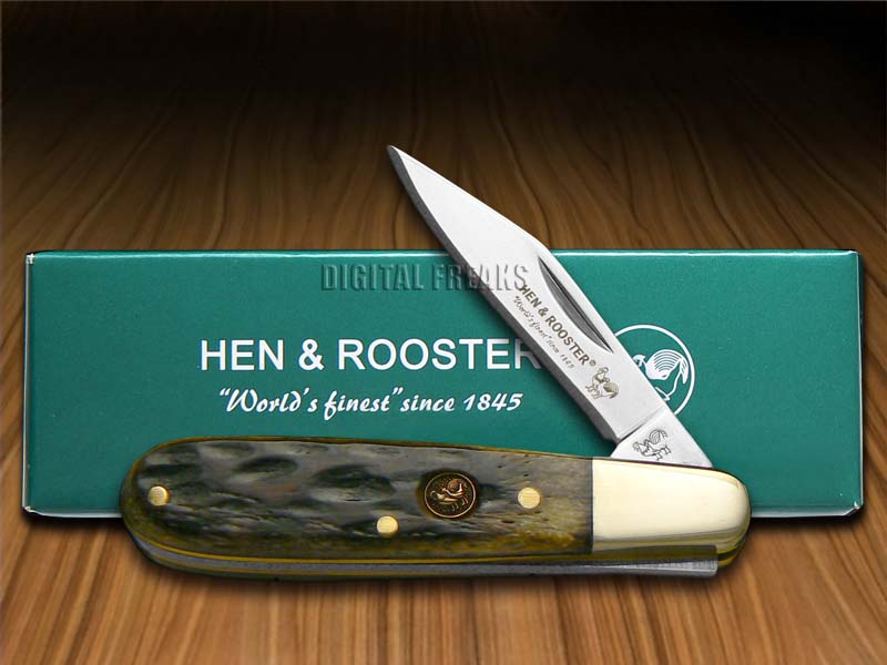 HEN & ROOSTER AND Antique Green Pickbone Barlow Stainless Pocket Knives