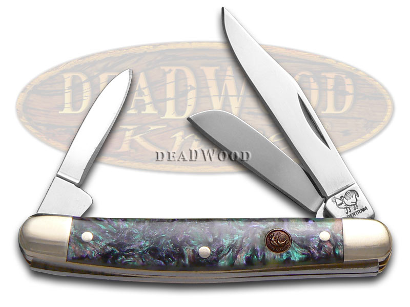 Hen & Rooster Imitation Abalone Celluloid Small Stockman Stainless Pocket Knife Knives