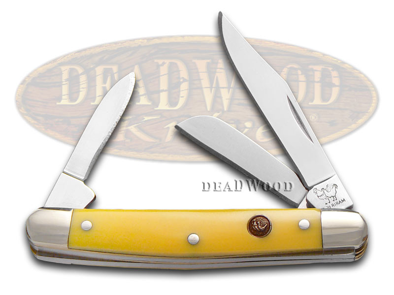 Hen & Rooster Yellow Celluloid Small Stockman Stainless Pocket Knife Knives