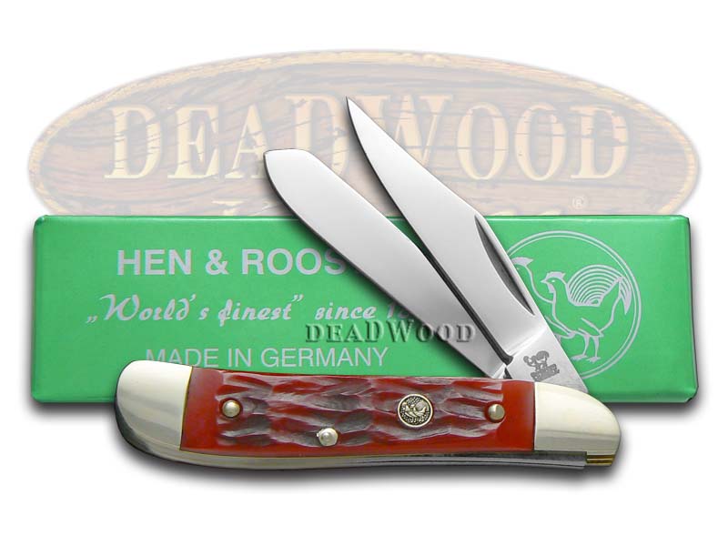 Hen & Rooster Peanut Knife Red Pick Bone Stainless Pocket Knives 402