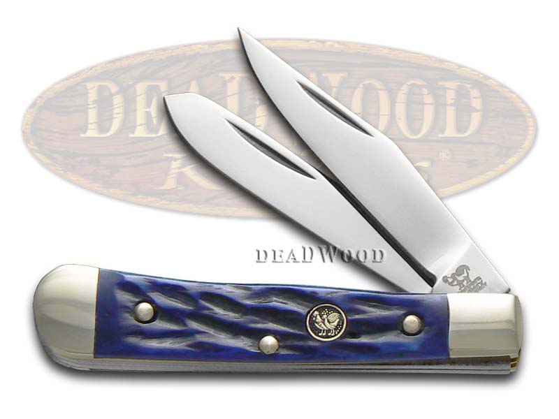 Hen & Rooster Jigged Blue Bone Tiny Trapper Stainless Pocket Knife